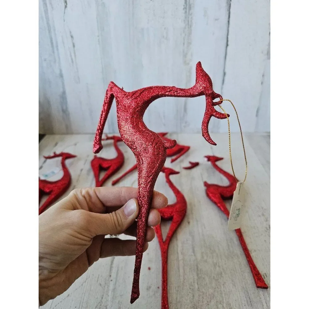 Red glitter large reindeer‎ ornament decor Xmas set tree